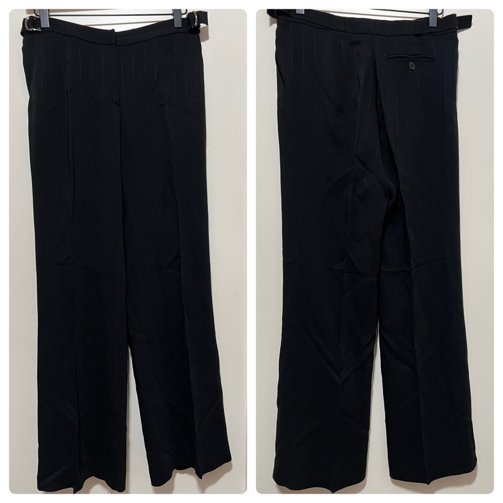 EMPORIO ARMANI Womens Black Striped Straight Leg Trousers Italy Career Size 44